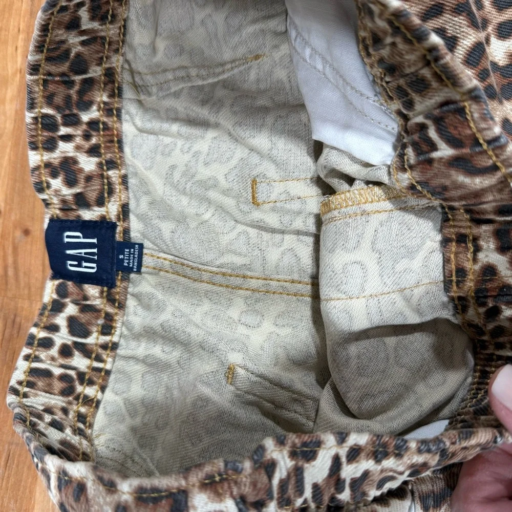 GAP Leopard Print Wide Leg Pants Tan Black barrel parachute leg 2 petite western - Picture 8 of 16